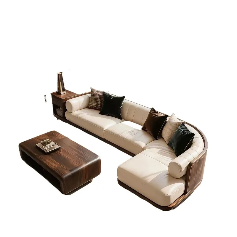 North American Black Walnut Solid Wood Minimalist Corner Sofa, Office Reception Modern Simple Sofa Villa