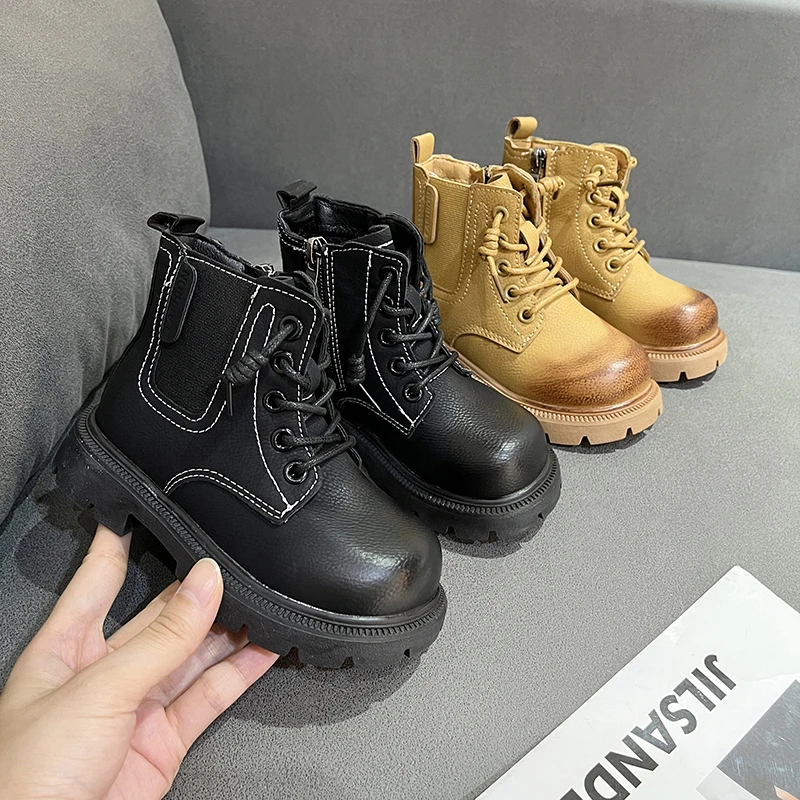 Children Winter Boots Non-slip Fashion Kids Ankle Leather Boots All Match Thick Bottom Girls Short Boots Anti-Slippery 2024 New