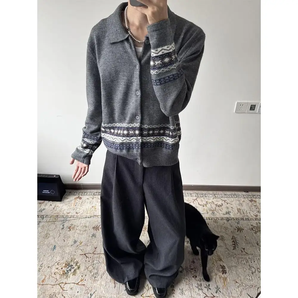 

Fall Winter V-Ne Knitted Sweater Cardigan Men's Color Casual Sle Faionable Outerwear Comfortable Loose Fit Polyes...