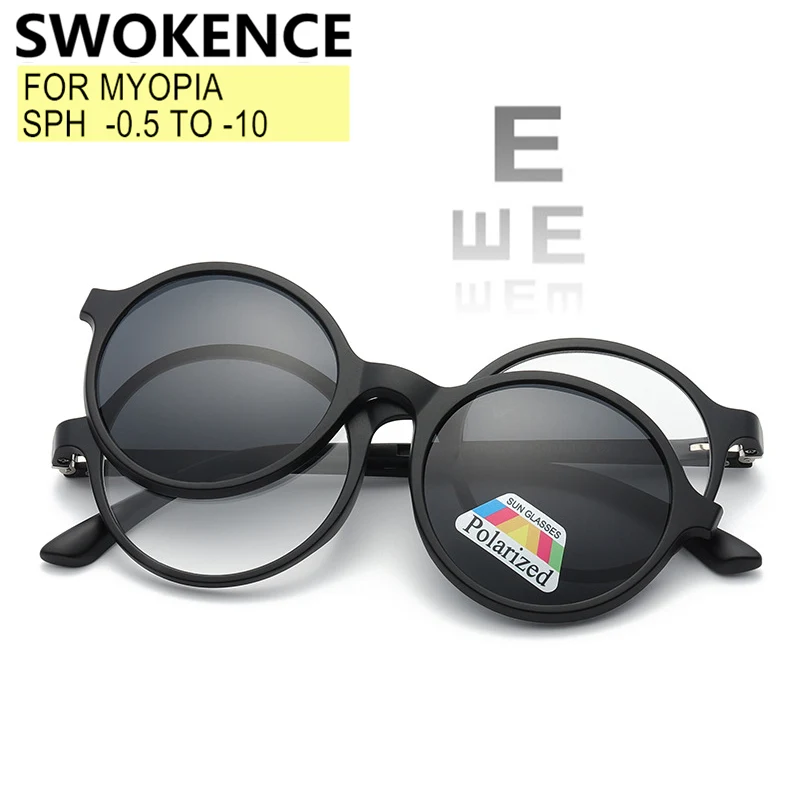 Magnet Clip Sunglasses Myopia Glasses Prescription -0.5 to -10 Men Women TR90 Round Frame Blue Light Blocking Spectacles F547