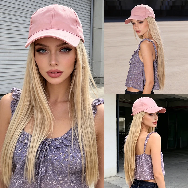 Trendy Pink Baseball Cap Wig with Synthetic Blonde Long Hair – Lightweight, Comfortable & Ready to Go Anytime