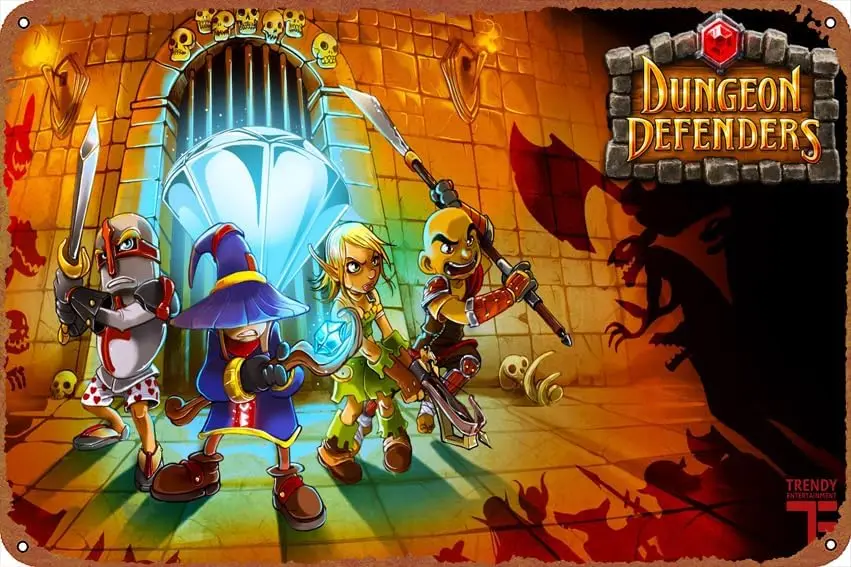 Dungeon Defenders Video Game Poster Vintage Tin Sign for Bar Cafe Office Home Wall Decor Gift 12 X 8 inch