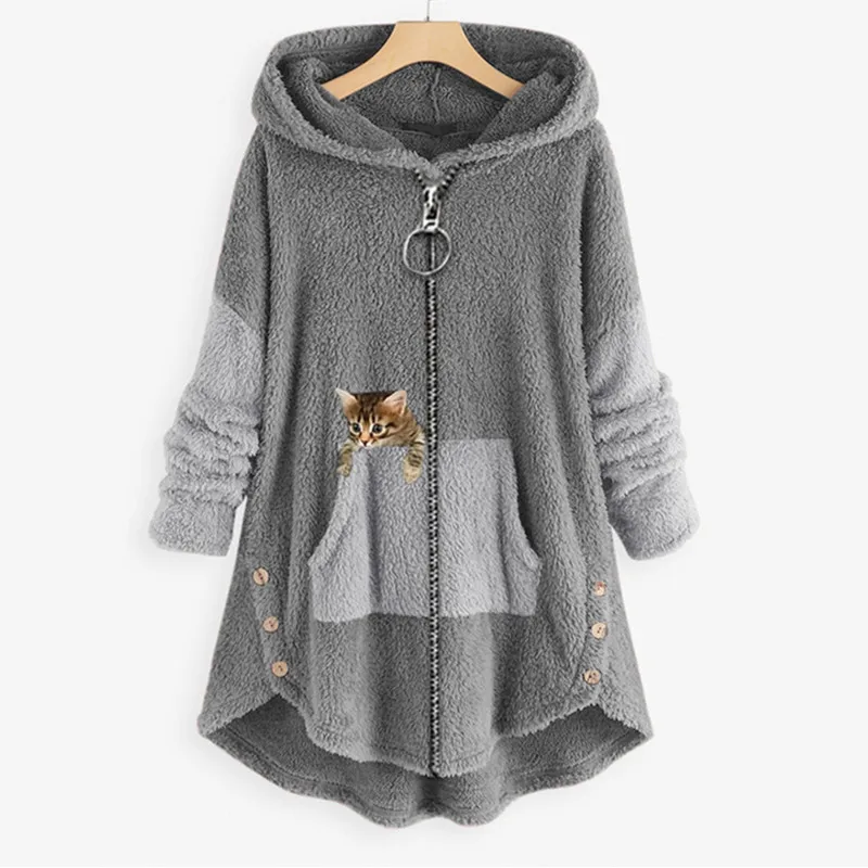 UHYTGF Wholesale Autumn Hoodies Coat Women\'s Mid-Length Hooded Casual Warm Sweatshirt Jacket Female Korean Street Outerwear 2115