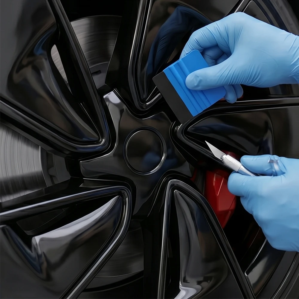 Premium Glossy Crystal Car Rim Vinyl Wrap High Heat Resistant Wheel Hub Sticker Film Bubble Free Air Release Spoke Protection