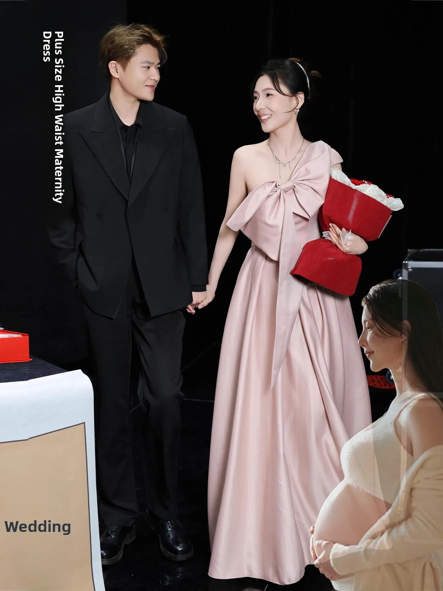 

Pink Knot Bridal Robe Women's Engagement Dinner Dr plus Size High Waist A-Line Skirt Wedding Ceremony Gown