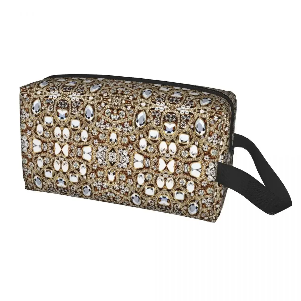 Jewelry Gemstone Silver Travel Cosmetic Bag for Glitter Rhinestones Diamonds Makeup Toiletry Ladies Beauty Dopp Kit