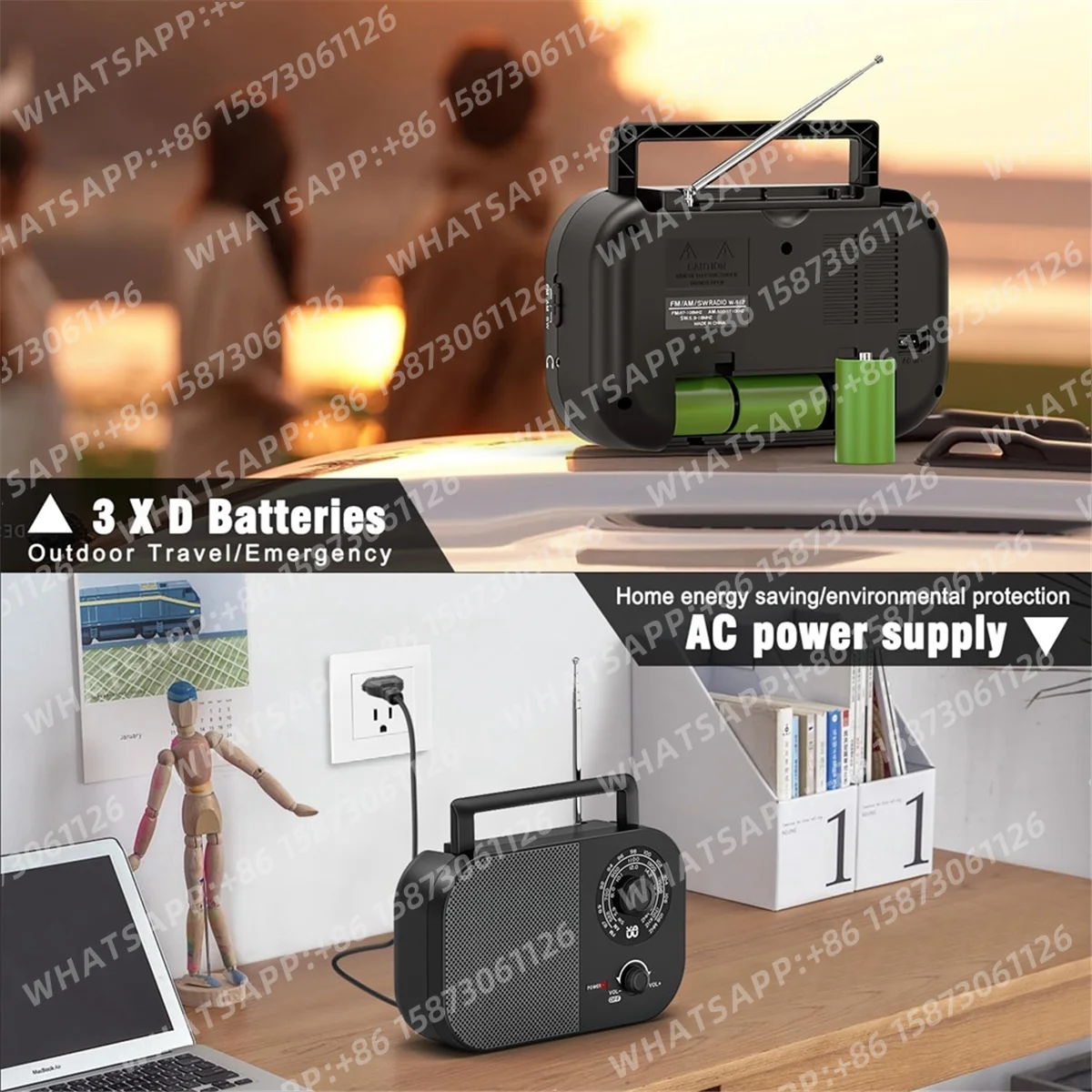 Abgn rádio portátil am fm sw transistor rádio bateria dc ou ac power, alto-falante grande 5w, botão de ajuste grande rádio de bolso ao ar livre