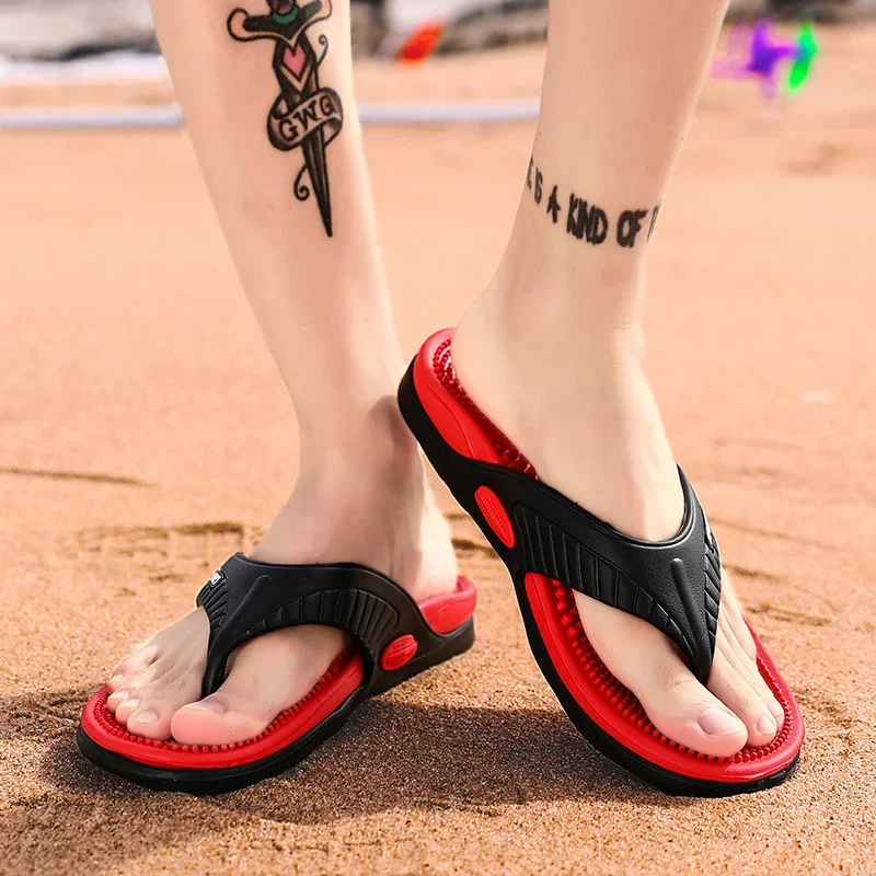 Chanclas de masaje para hombre, zapatos de playa transpirables de verano, sandalias, chanclas de lujo para hombre, zapatillas transpirables de talla grande 46