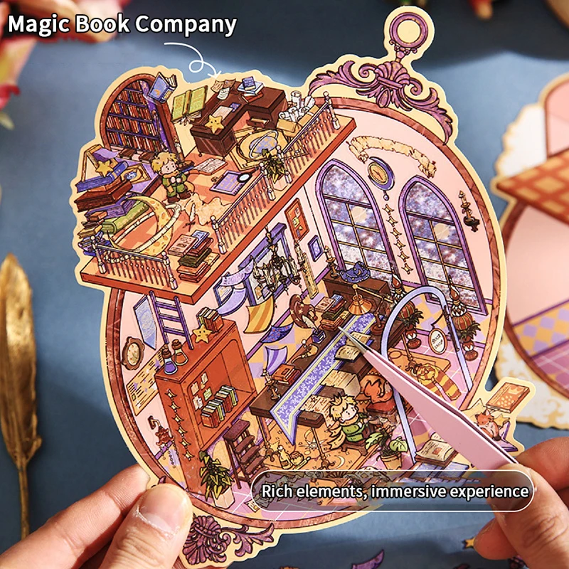 Numerous Styles Of Cartoon Landscape Stickers Miniature Worlds Small Creative 3D Cabins Decompression DIY Scenes PET Sticker