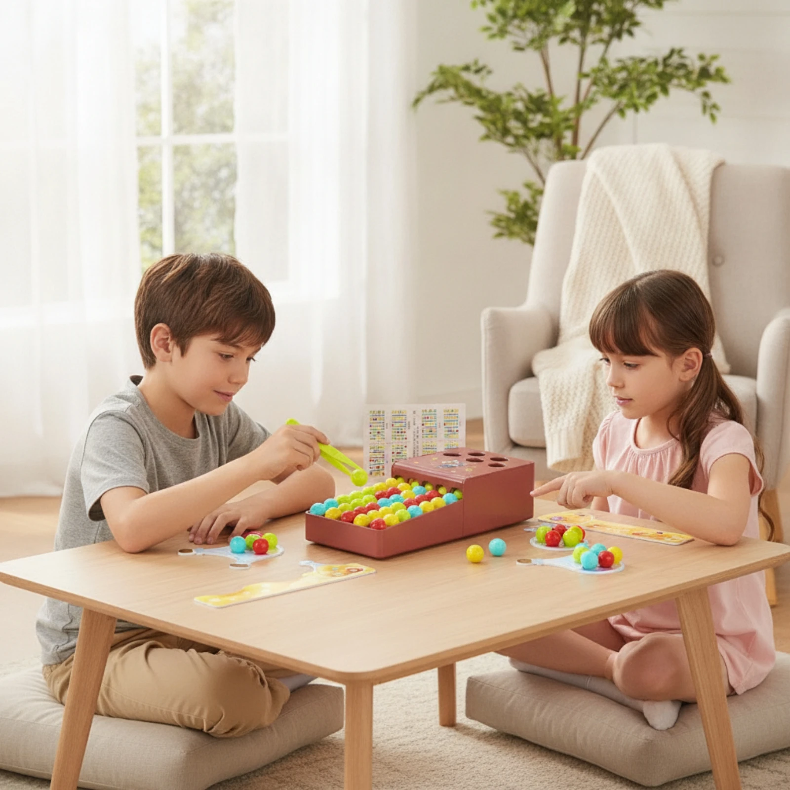 Marble Game with Tongs Portable Ball Matching Toy Desktop Sorting Game Colorful Sturdy for Preschoolers, Classroom, Playroom