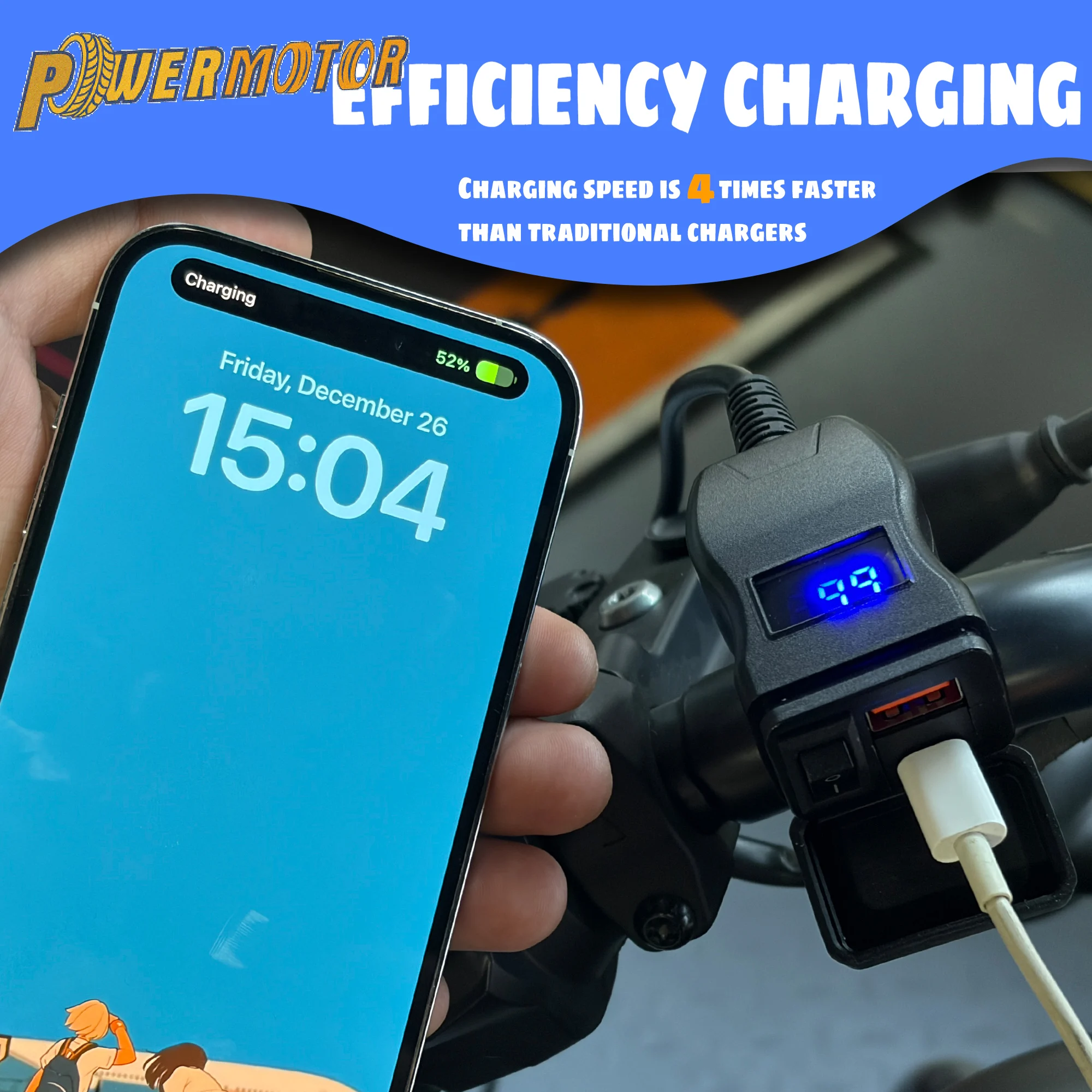 

PD QC3.0 Motorcycle USB Fast Charger 12V Power Supply Adapter 60W Handlebar USB Type C Socket with Switch Voltmeter Waterproof