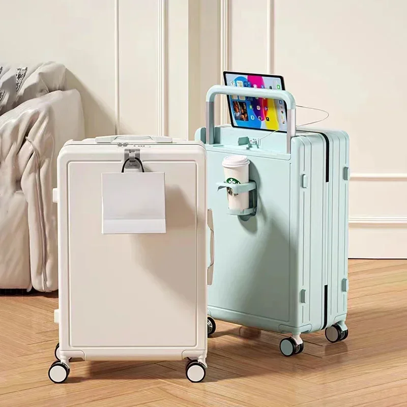 Wide Handle Suitcase Luggage with USB Cup Holder Travel Bags Rolling Wheels Trunk Bags Password Trolley Case Cabin Suitcases