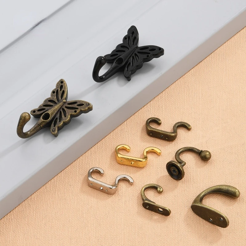 2-8pcs Thick New Butterfly Clothes Hook European Style Antique Mural Hook Cabinet Wardrobe Single Hook Retro Alloy bathroom Hook