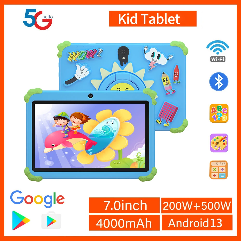 BDF Cartoon Pattern Kids Tablet 7 Inch 2GB RAM 32GB ROM Android 13 Learning Education Games Tablets Best Children's Gifts