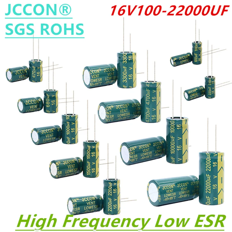 5-100Pcs JCCON 16v 100uf 220uf 330uf 470uf 680uf 1000uf 1500uf 2200uf 3300uf 4700uf 10000uf Aluminum Electrolytic Capacitor