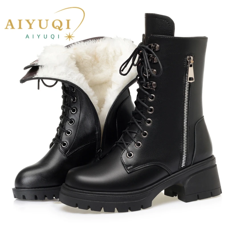 AIYUQI Women Ankle Boots Genuine Leather 2024 New Platform Snow Boots Women Winter Large Size Female Knight Boots