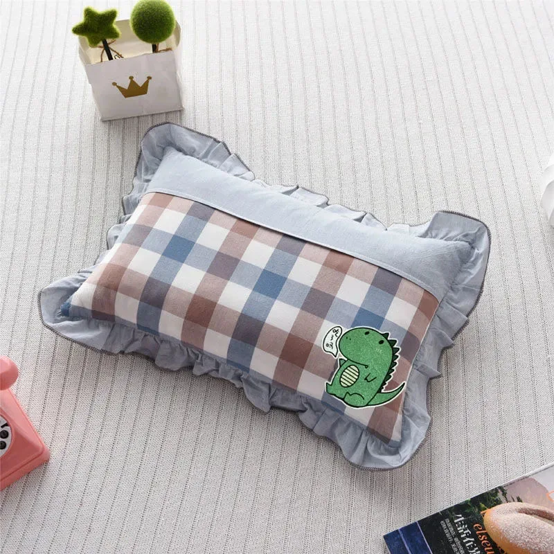 Cute Plaid Pattern Baby Pillowcase with Zipper Student Pillow Core Cover Baby Bedding 30x50CM Cotton Children's Pillowcase