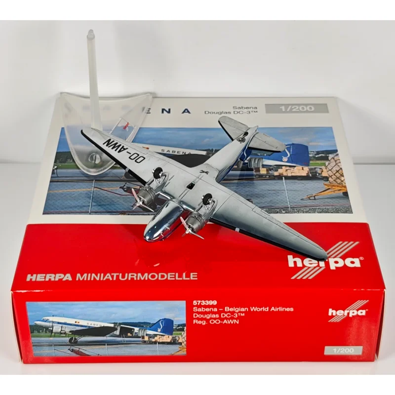เฮอร์ปา ไดแคสต์ รุ่น DC-3 OO-AWN เครื่องบินบีลิซาร์ของเล่นสะสมตกแต่ง ทำจากโลหะผสม ขนาด 1/200