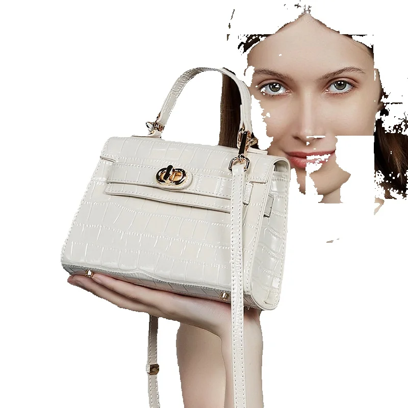 Genuine Leather Niche Crossbody Bag For Women, 2026 Summer New Style, Commuter Fashion Crocodile Pattern Kelly Bag, Handbag_voghion.com