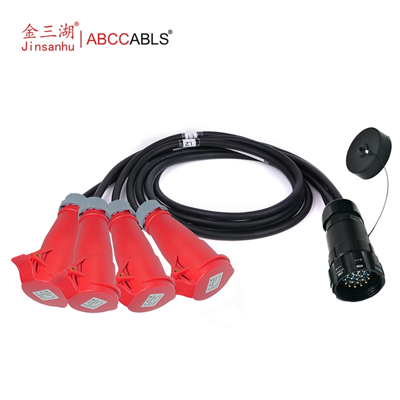 ABCCABLS 19Pin Socapex Male to 4*16A CEE 3P+E Female Breakout Cable | 19*2.5mm² Stage Three-Phase Split Power Cord