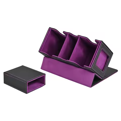 Game Card Deck Box with two display window and dice box,Holds 200+ Double Sleeved Cards,PU Leather Card Box Fits for TCG Card