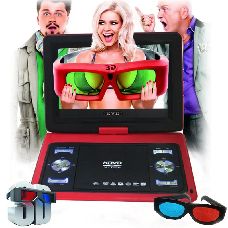 مشغل DVD محمول نحيف مقاس 13.8 بوصة مع شاشة يدعم بطاقة USB EVD وإدخال تلفزيون عالي الدقة ومخرج AV دوران 270 درجة