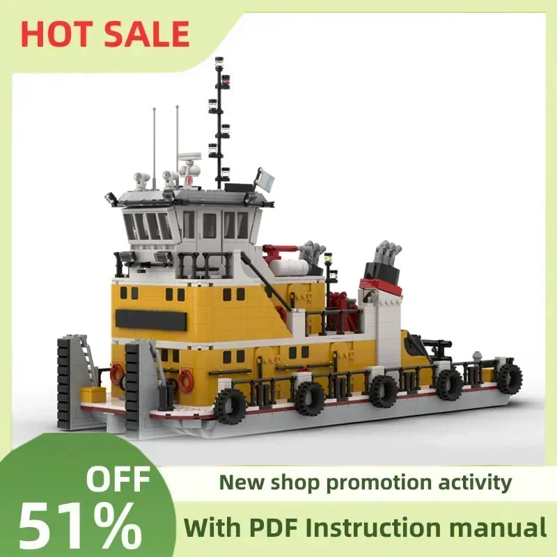 Hot 2454Pcs Moc Pusher Barge Tug Ship City Port Modular Model Diy Technology DIY Creative Ideas Toys Gifts Custom Puzzles