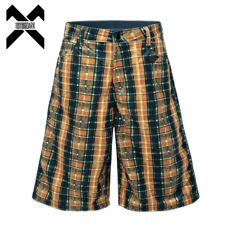 Men's Vintage Plaid Shorts Unisex Summer Streetwear Retro Jean Capri Pants Knee-Length Pants 2026 Cropped Denim Shorts