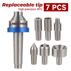 Woodworking Interchangeable Live Center MT2 Morse Taper 2 Shank with 6pcs Interchangeable Center Live Points Wood Lathe Tool