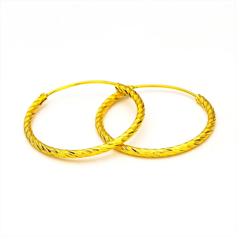 أقراط دش نيزك ذهبية عيار 24 قيراط للنساء، AU999 |   "الطريل" المحفور بزخارف مسطحة على شكل نجمة مخفية.