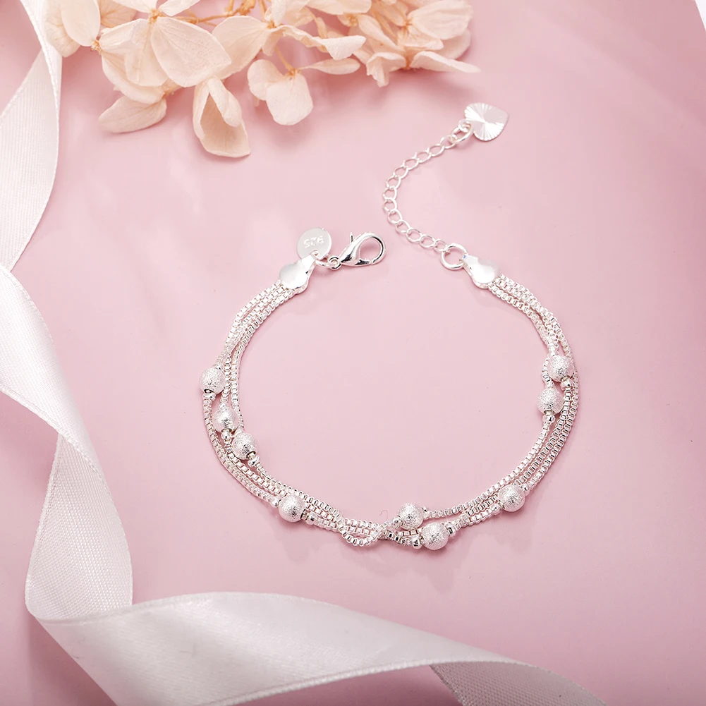 

Hot sale new 925 Sterling Silver Geometry beads Chain Bracelet for Women Fashion Wedding Fine Jewelry Christmas Gift 8inches