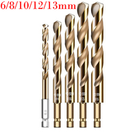 5pcs 6/8/10/12/13mm HSS Coated Drill Bit Set 1/4 Hex Shank For Stainless Steel Drilling Cordless Screwdrivers Accessories