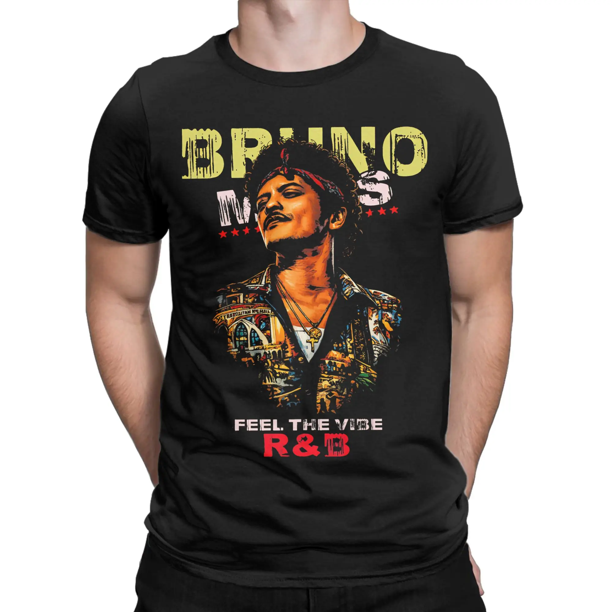 Bruno Mars Feel The Vibe R&B T Shirts Men Cotton Casual T-Shirts Crew Neck  Tees Short Sleeve Tops Gift Idea