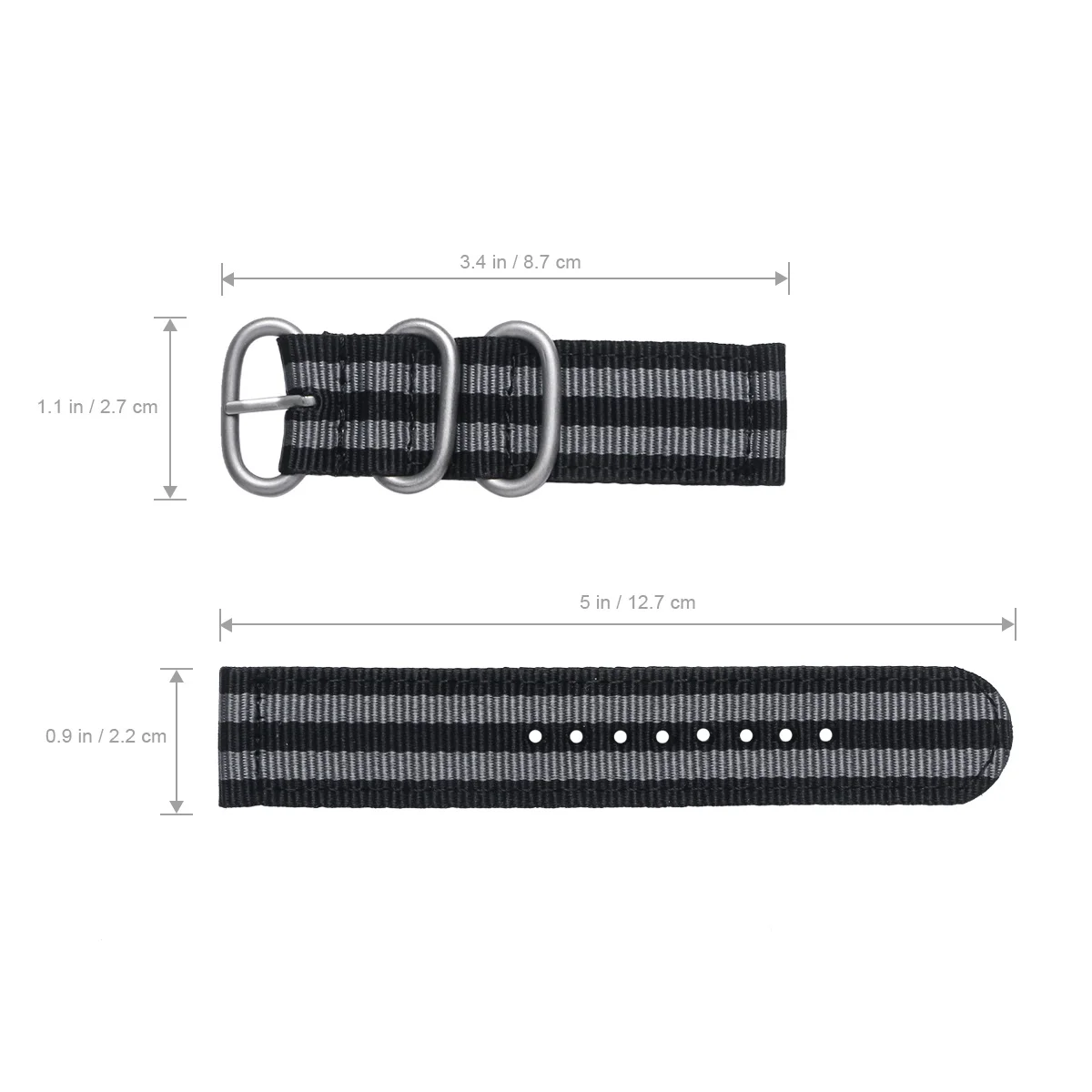 

22mm Nylon Watch Band Durable Braided Replacement Strap Black Grey Breathable Fitness Swimming Diving Climbing