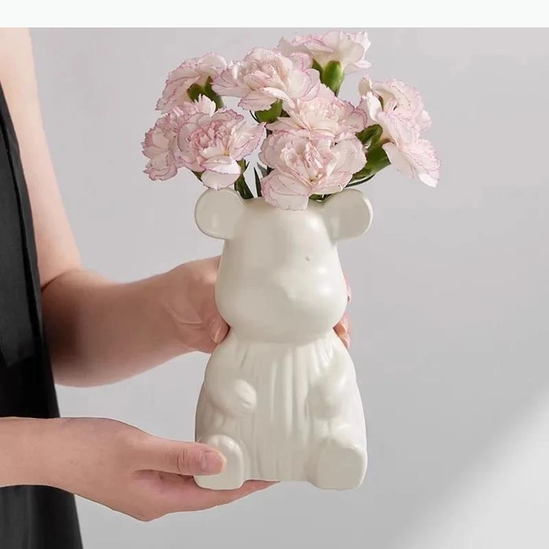 Florero de cerámica de oso, adorno para mesa de comedor, arreglo floral, utensilios, florero hidropónico, decoración estética para sala de estar