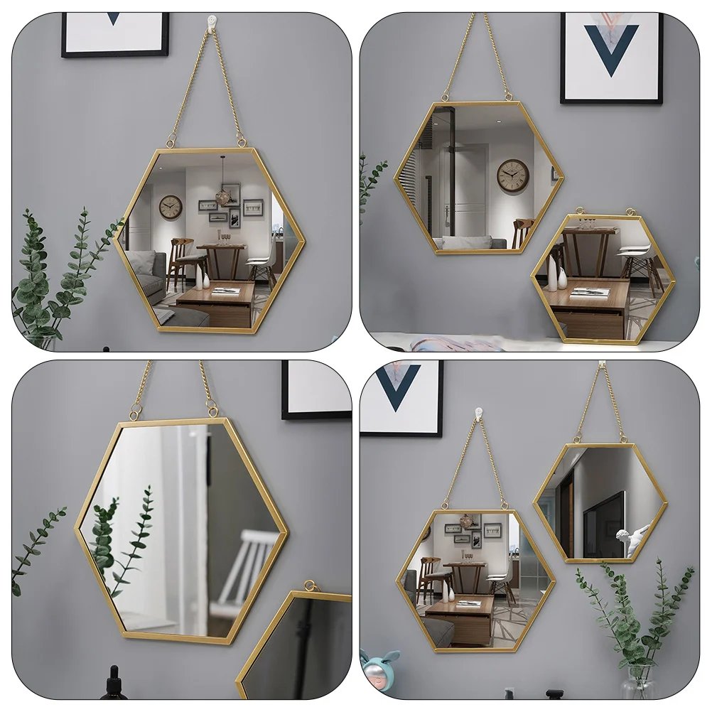 Vanity Mirror Bedroom Vintage Mirrors Gold Hexagon Decor Creative Hanging Children's