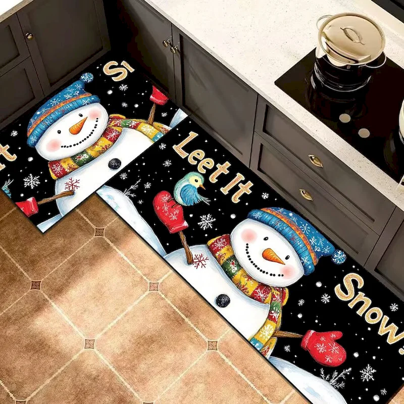 VIKAMA Christmas Kitchen Carpet Water Absorbing Door Mat Sink Laundry Room Corridor Carpet Home Decoration