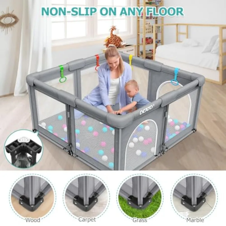 Składany kojec do zabawy, centrum aktywności wewnątrz i na zewnątrz, ogrodzenie do zabawy, bezpieczna strefa dla niemowląt w wieku 6-12 miesięcy, prezenty dla niemowląt (127 cm × 127 cm)