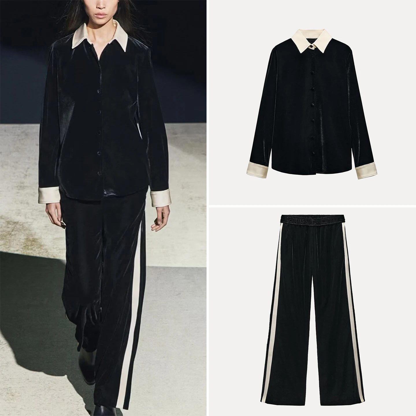 

Z Women's Faion Set 2025 Autumn Goose down irt And Long Pants Wind Fce Splicing Sle Four Seasons Universal