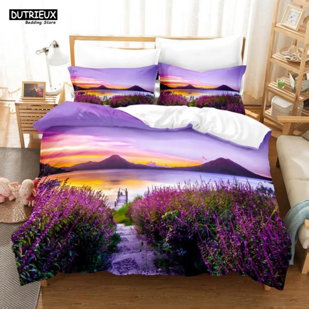 

Purple Flower Bedding Set Butterfly Bed Linen Double Queen King Twin Full Women Girls Romantic Lavender Duvet Cover Pillowcase