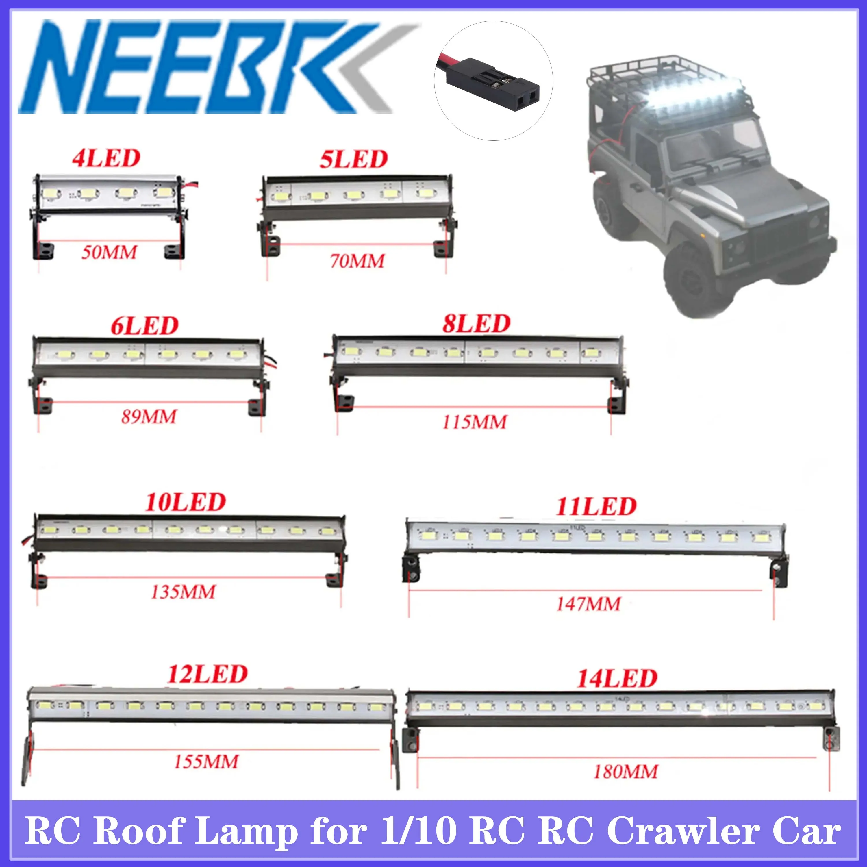 NEEBRC RC Car Roof Lamp 4/5/6/8/10/11/12/14 LED Bright Light Bar for 1/10 RC Crawler Car D90 Axial D90 Axial SCX10 SCX24 Parts