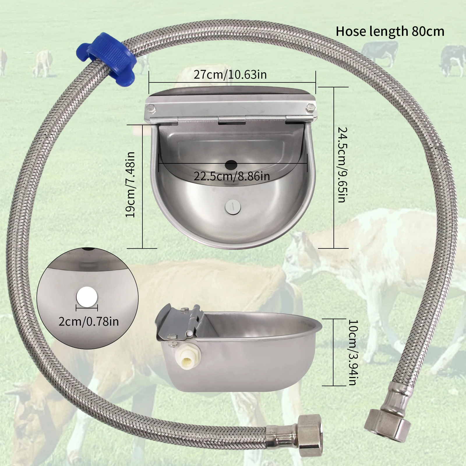 1 комплект, автоматическая поилка из нержавеющей стали, инструмент для домашних животных, миска для воды с плавающим шариком для крупного рогатого скота, лошади, козы, овцы, собаки