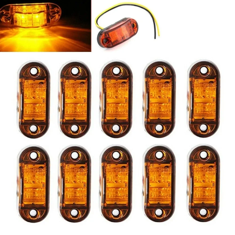 Fuleem 10PCS Amber 2LED Clearance Trailer Truck Lorry Side Marker Turn Lamp Light Handy 12V 24V Waterproof