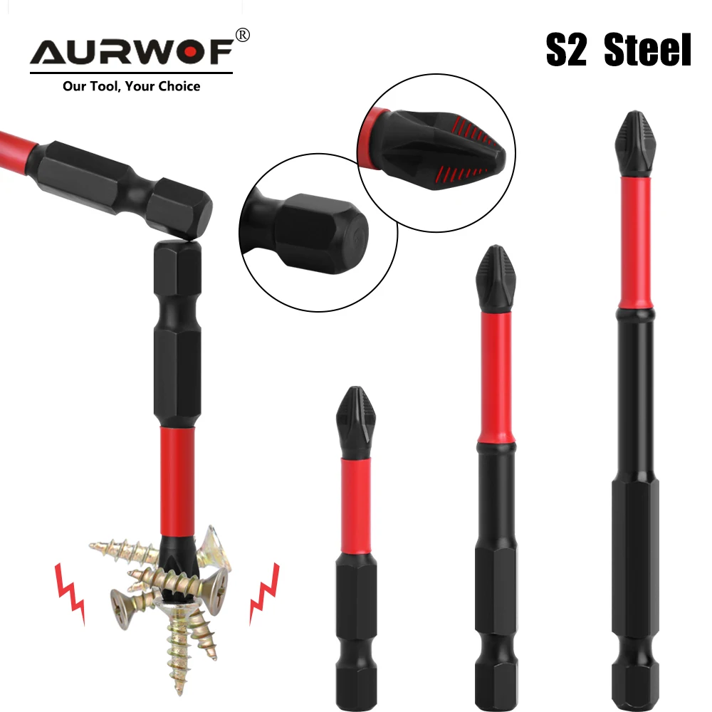 AURWOF 1/4in Hex Shank Strong Magnetic 5A S2 Material PH2 X 50mm 70mm 90mm Non-Slip Screwdriver Bit P04PH2050