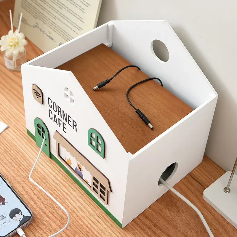 DSA Desktop storage box Wooden socket Set-top box Shelf decorative countertop Wire finishing box