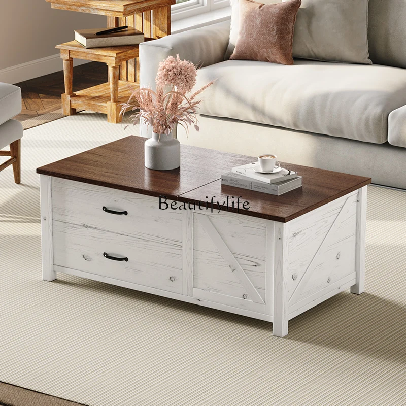 

Lifting coffee table European retro style multi-functional folding simple American storage coffee table