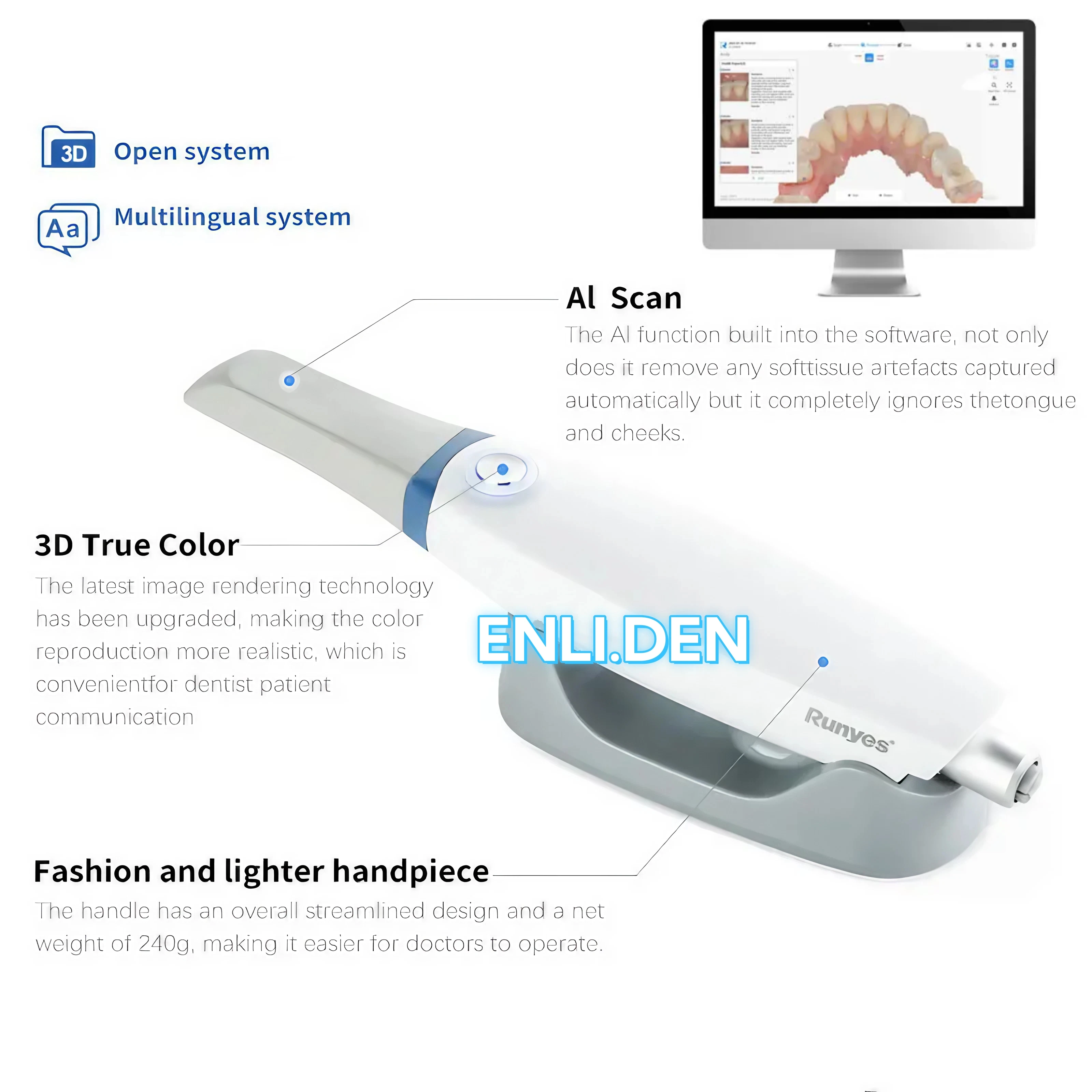 Runyes Dental 3.0 Pro Scanner 3D AI Scanning Function Dentistry Intraoral Scanner Real Color For Digital Implant/Orthodontics