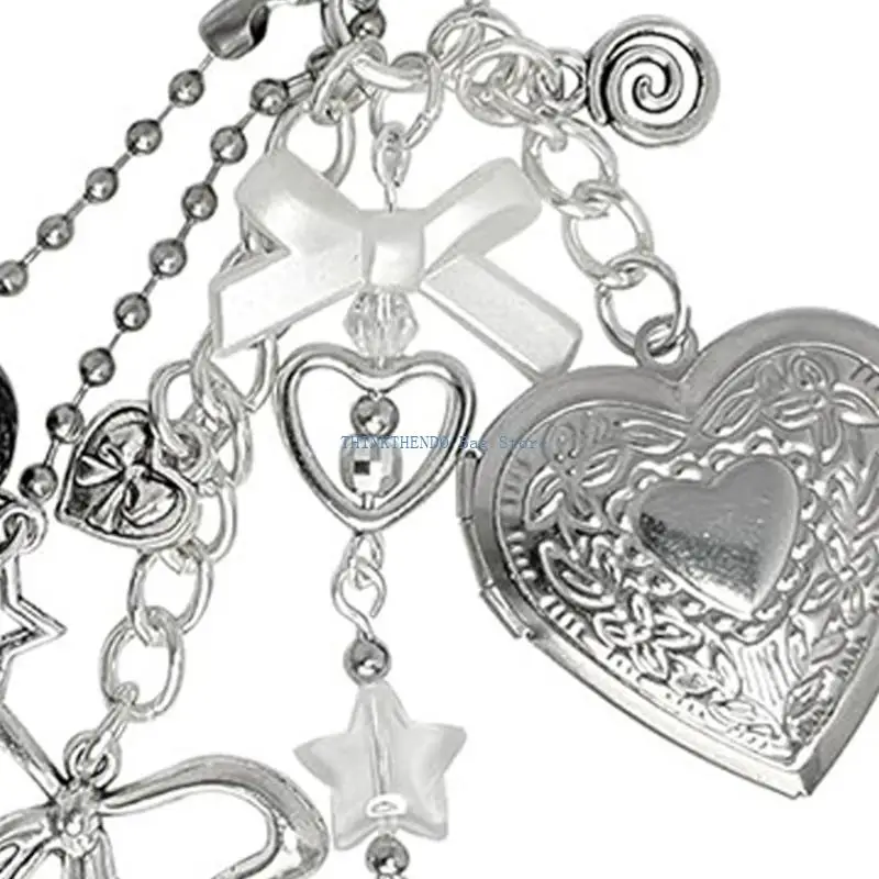 340D Styles Heart Keyring Bag Charm Metal Bead and Faux Pearls Decoration for Women