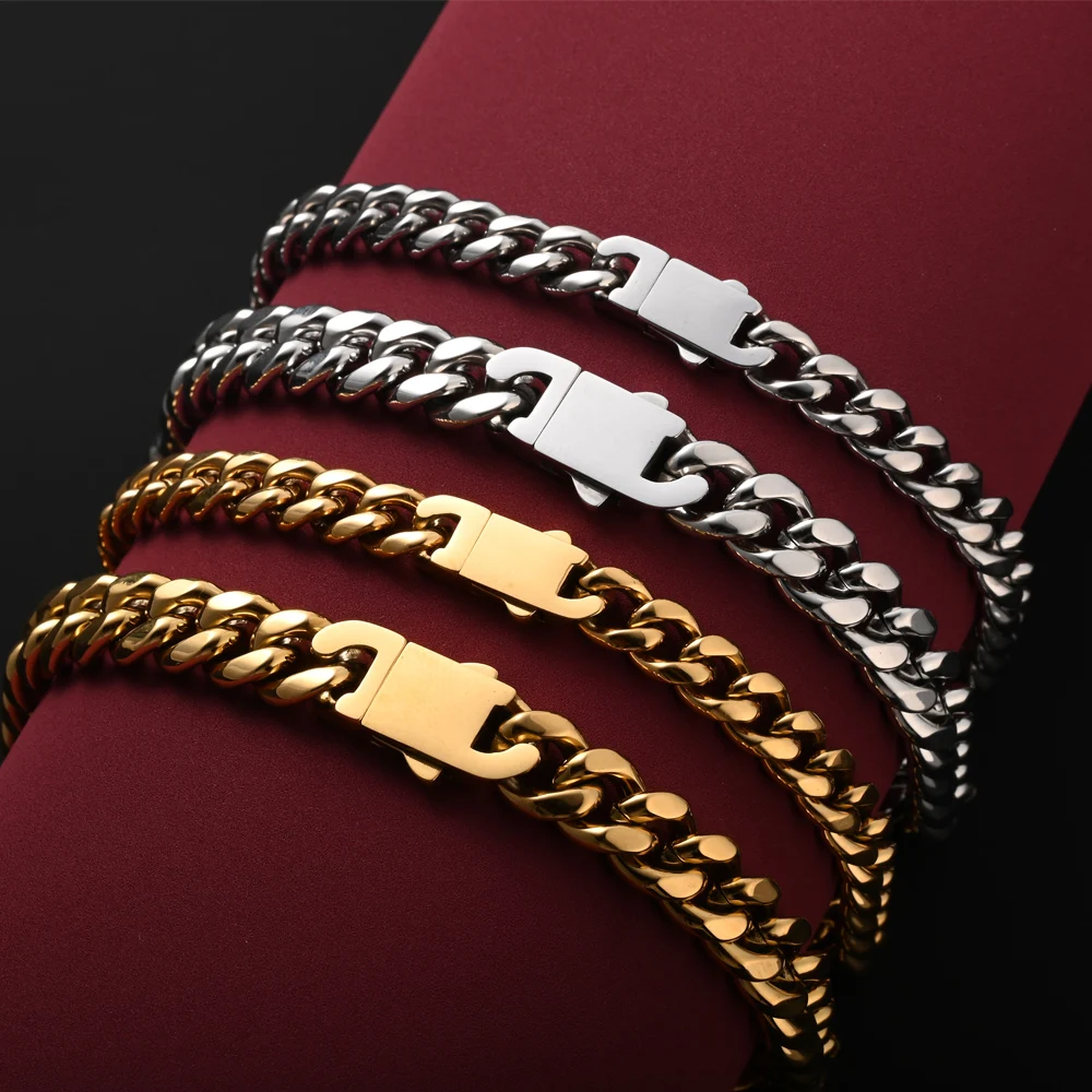 

316L Stainless Steel Encrypted Cuban Chain Bracelet For Men Fashion Hip Hop Party Accessories Boyfriend Gift 17/21CM Width 8MM