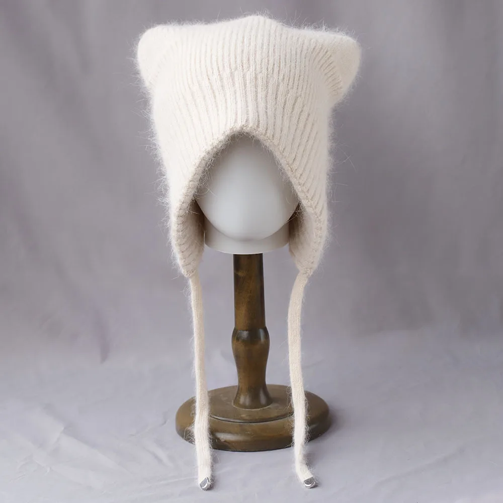 Chapeau à oreillettes pour femmes, bonnet tricoté Angora, accessoire chaud pour l'automne, le ski, les Sports de plein air, les vacances, hiver